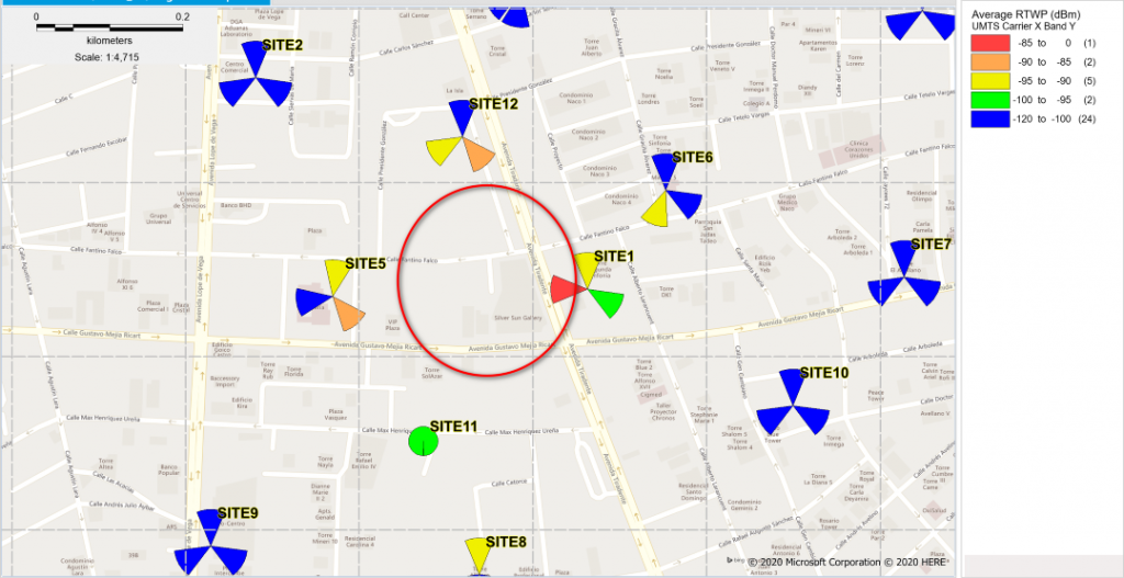 Example of approximate geolocation of external interference from OSS statistics